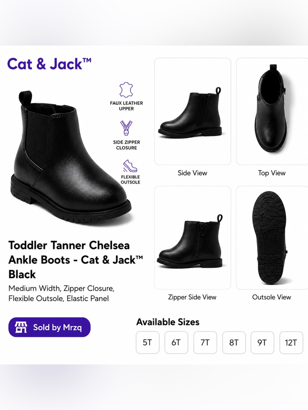 *Cat & Jack Toddler Tanner Chelsea Ankle Boots - Black